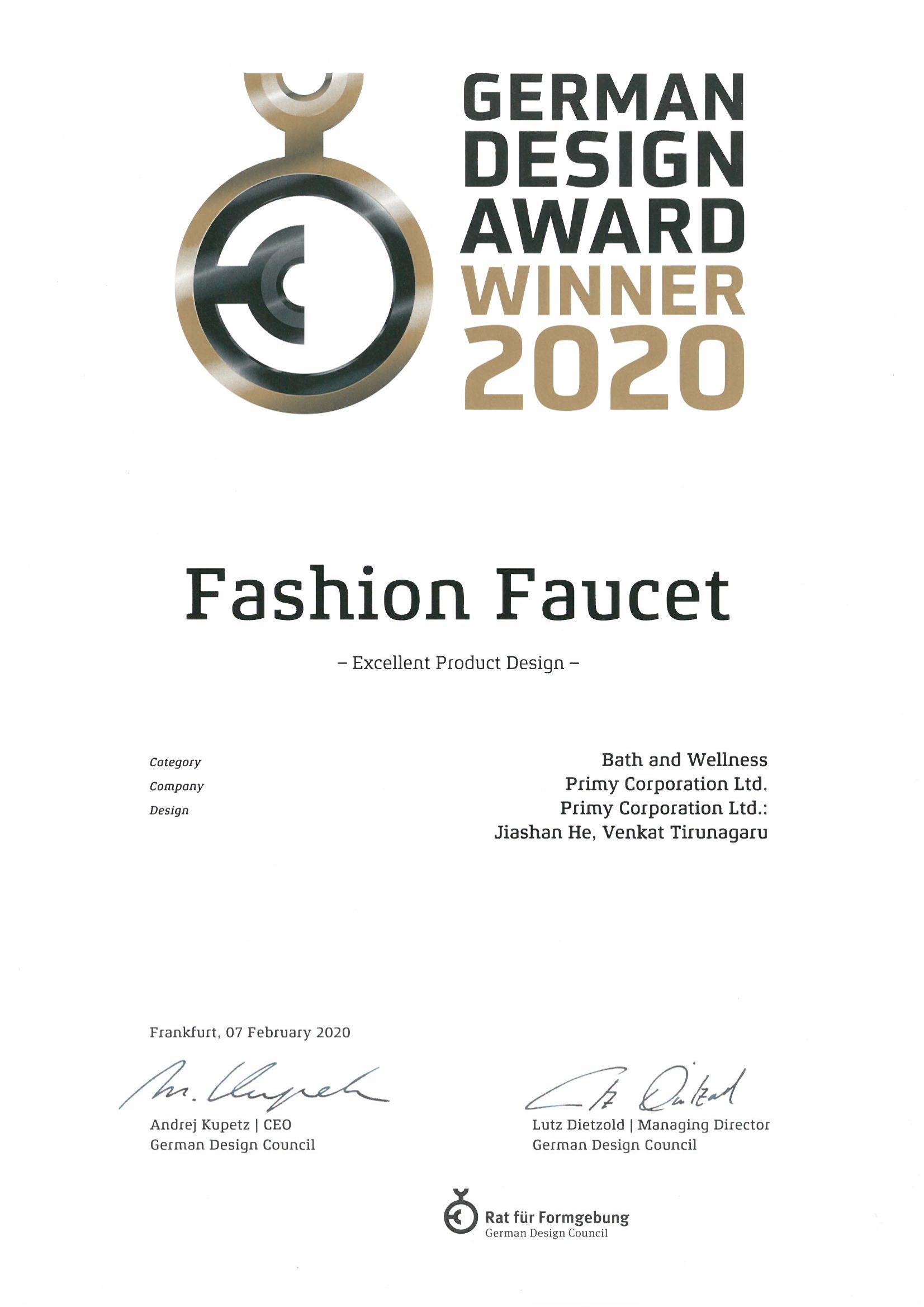 2020 winner GDA faushion Faucet