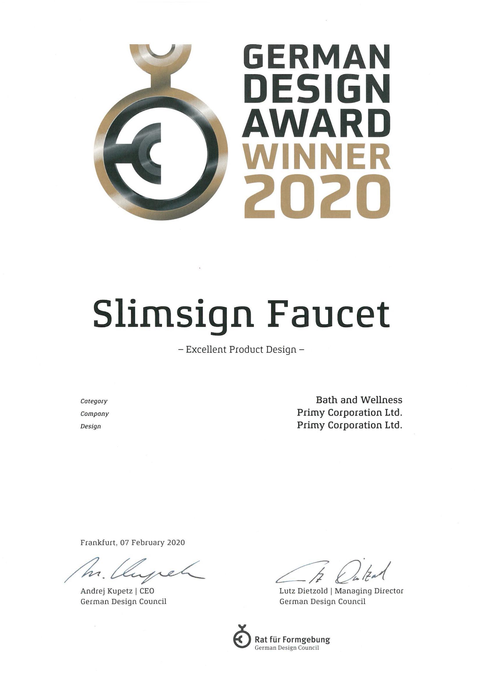 2020 winner GDA Slimsign faucet